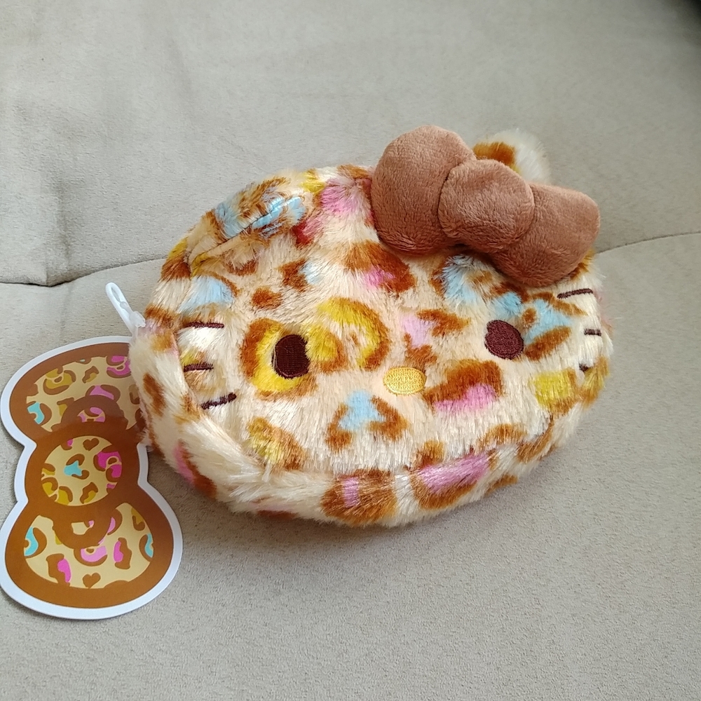 Hello Kitty rainbow leopard print faux fur plush pouch